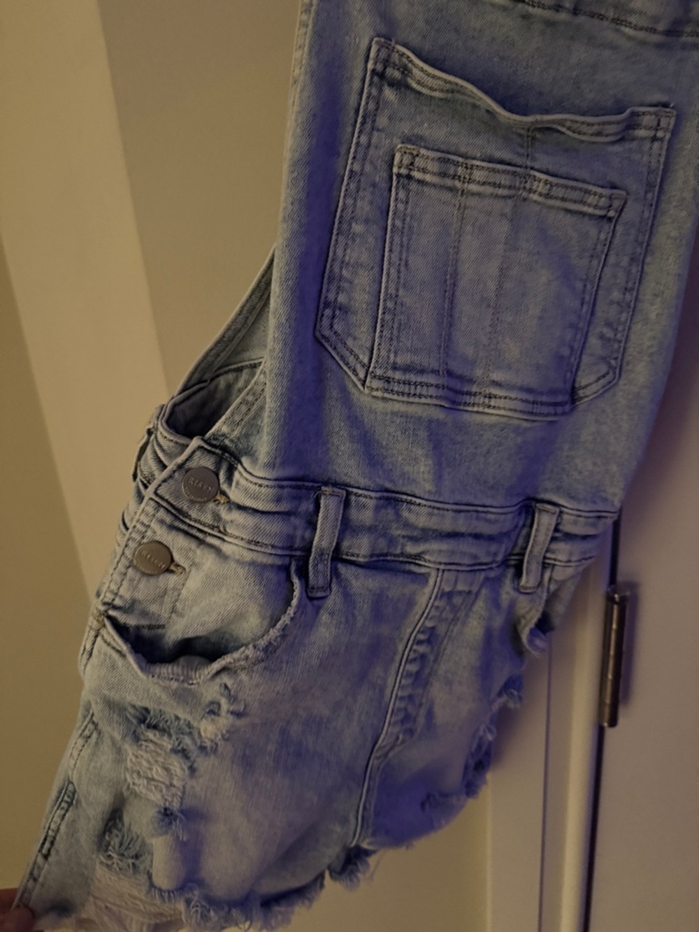 Casual Light Blue Denim Short Overalls for Women - Picture 2 of 5